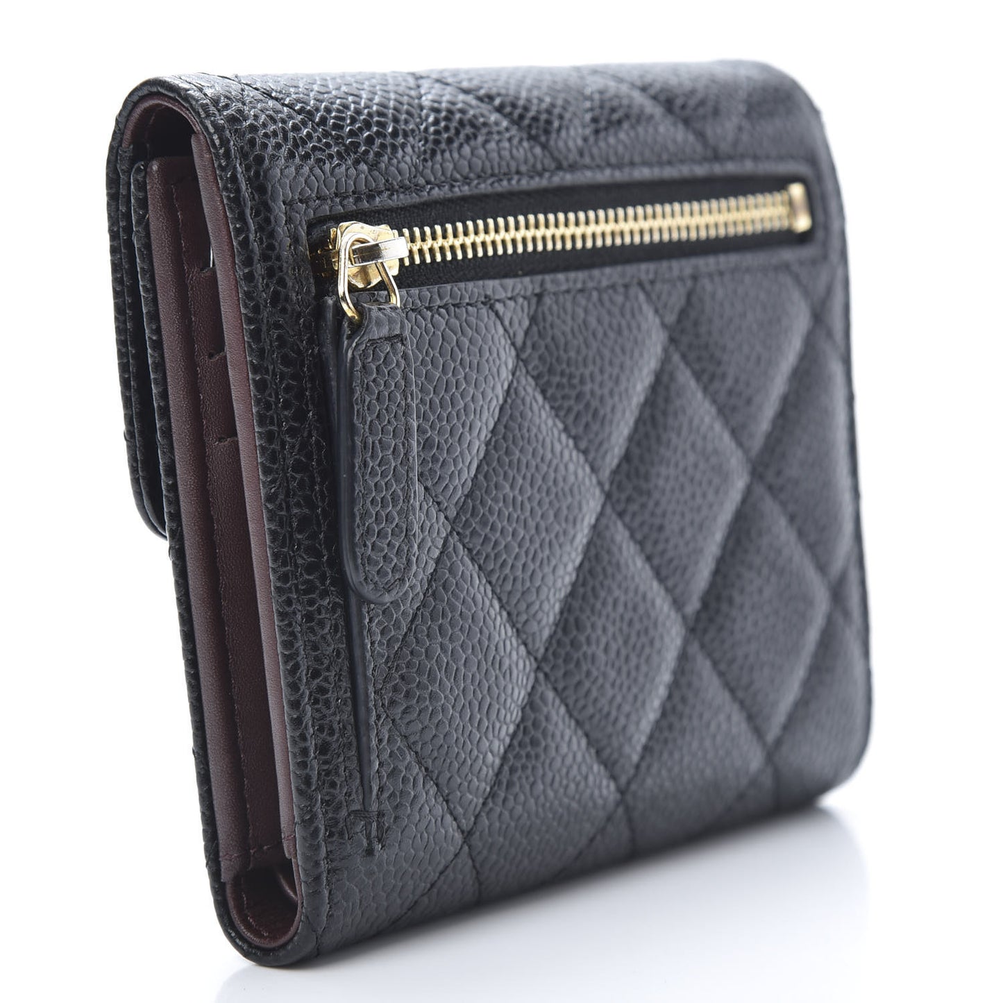 Caviar Quilted Compact Flap Wallet Black