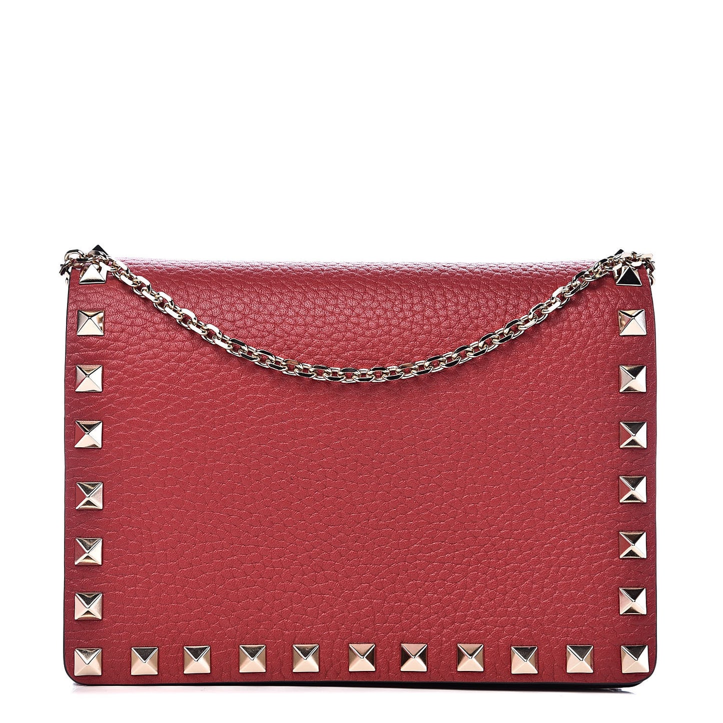 Pebbled Calfskin Rockstud Wallet on Chain Rosso Valentino
