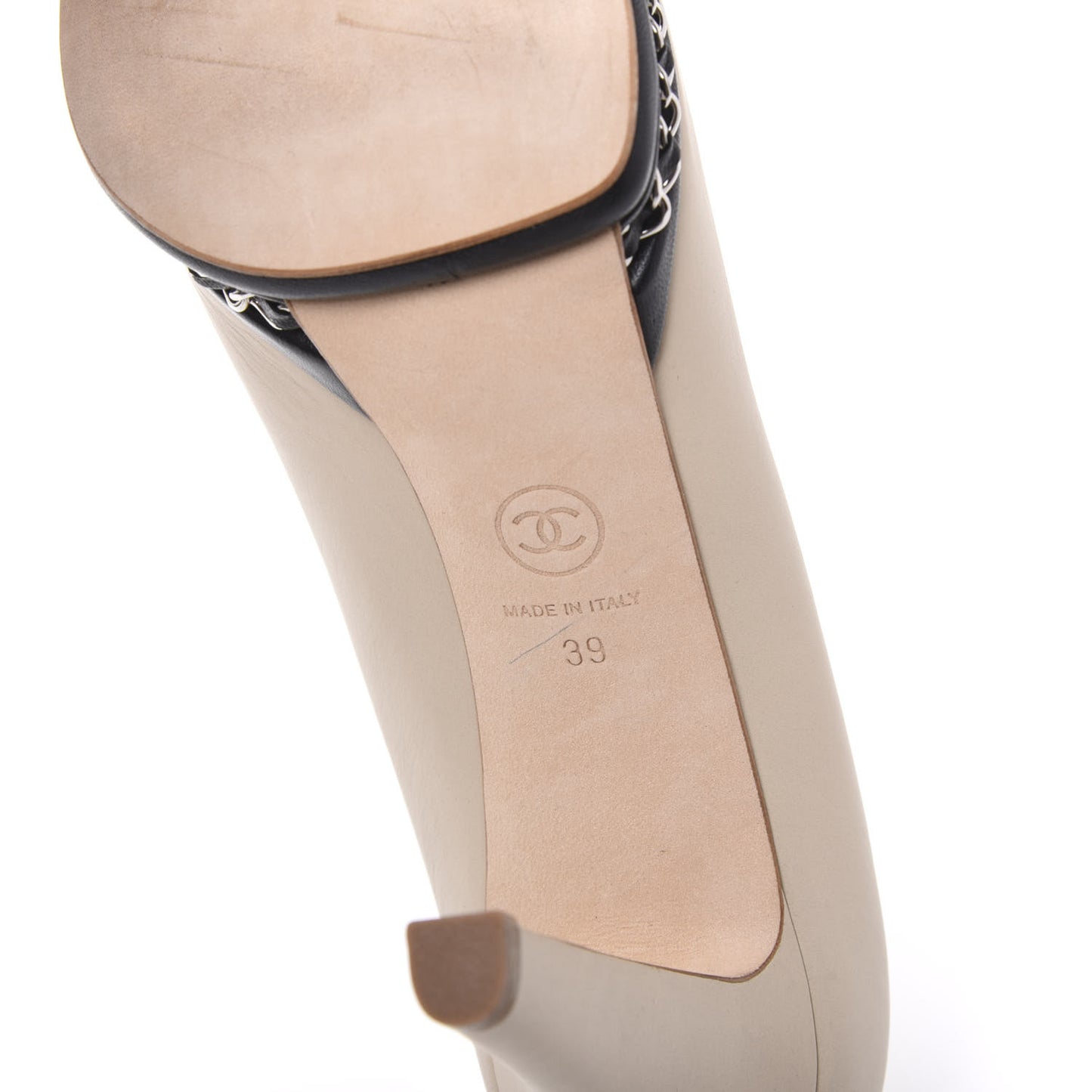 Calfskin CC Cap Toe Platform Chain Pumps 39 Beige Black