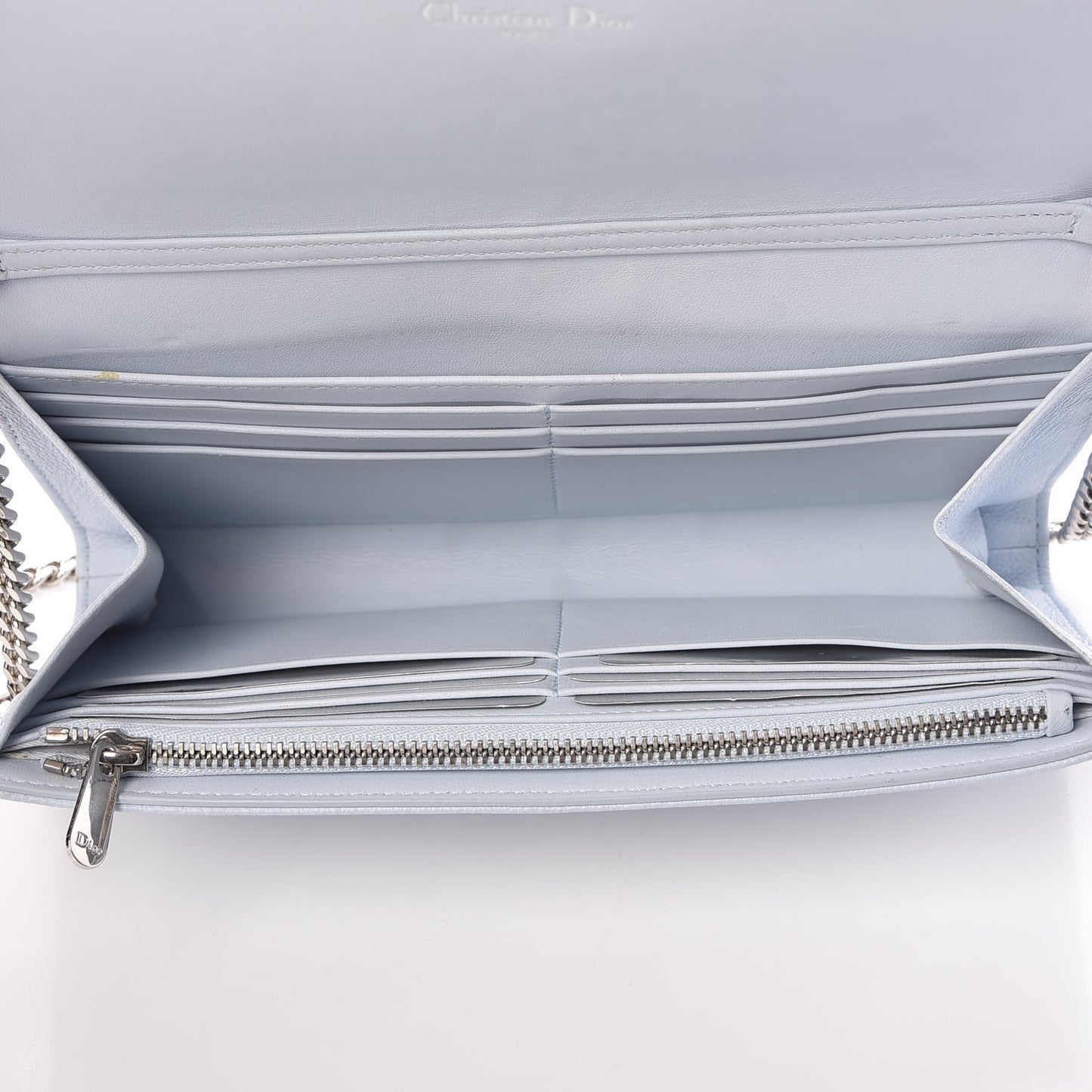 Grained Calfskin Diorama Croisiere Chain Wallet Light Blue