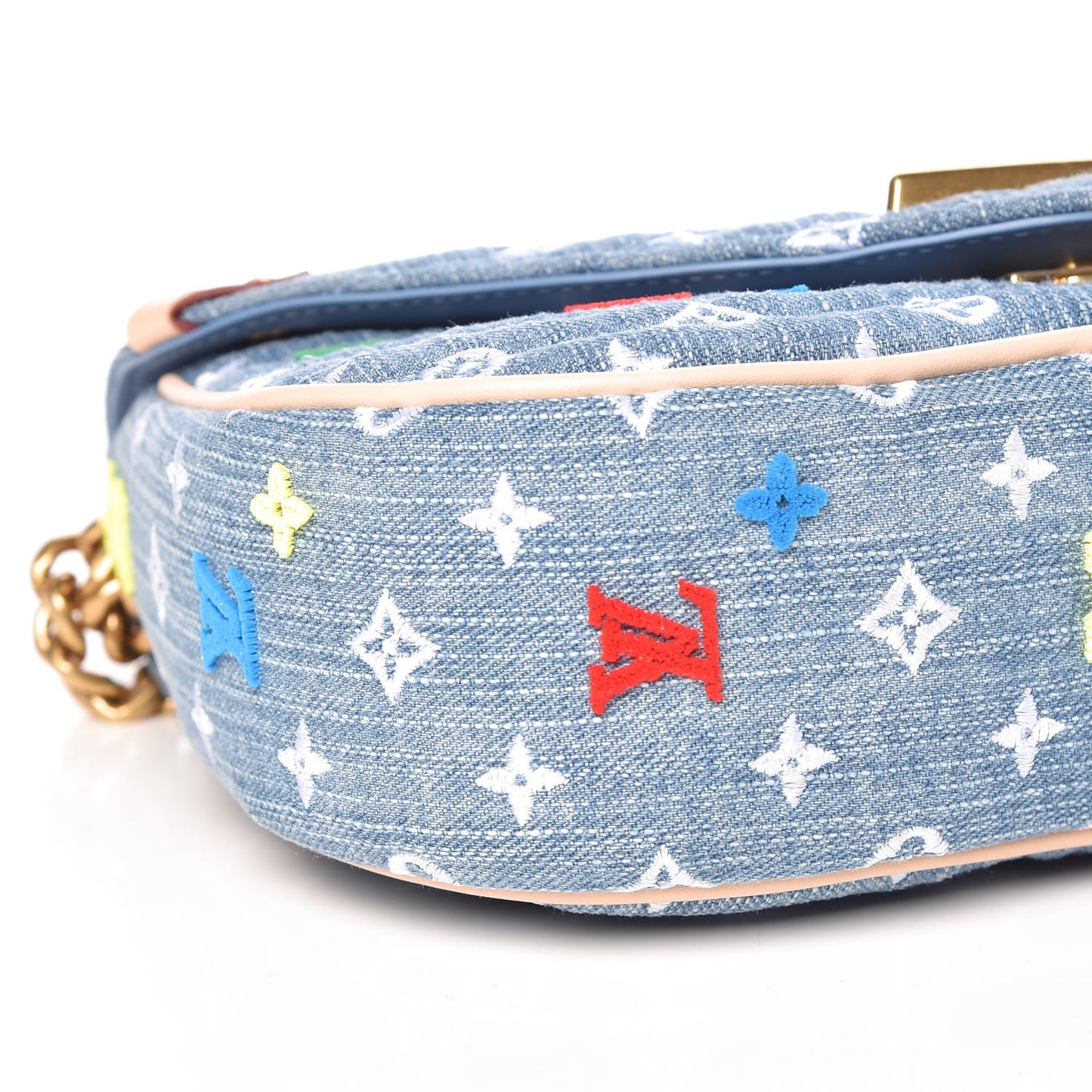 Embroidered Monogram Denim New Wave Chain MM