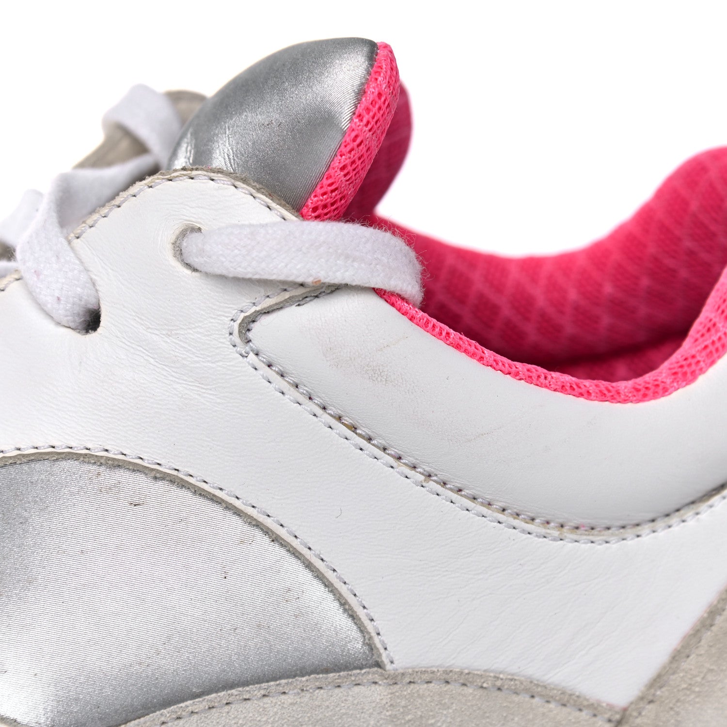 Chanel Calfskin Fabric Sneakers 39 White Silver Fluo Pink 15 of 24