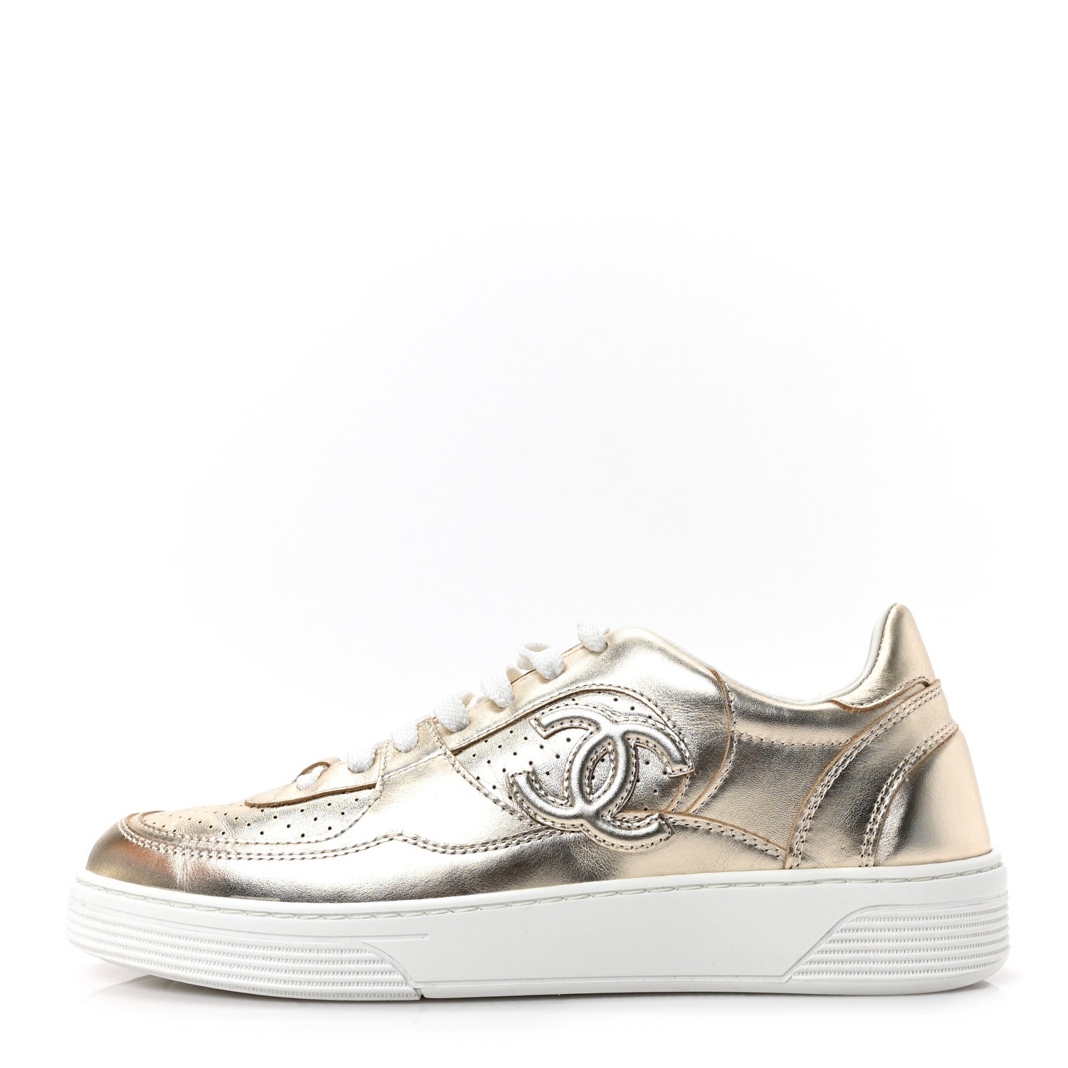 Chanel Laminated Calfskin CC Womens Sneakers 39 Golden 1 of 8