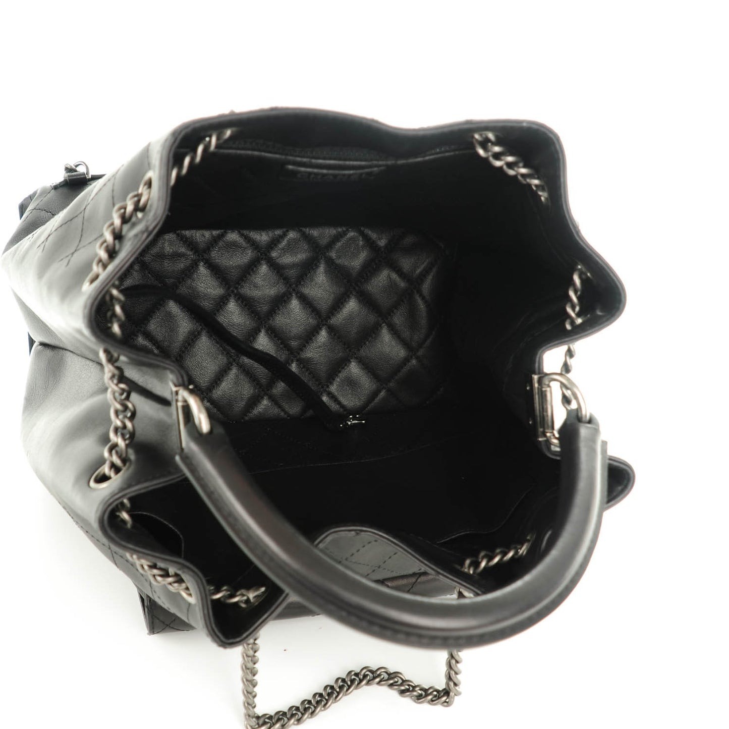 Calfskin Stitched Large Urban Luxury Drawstring Backpack Black