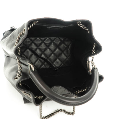 Chanel Calfskin Stitched Large Urban Luxury Drawstring Backpack Black 5 of 7
