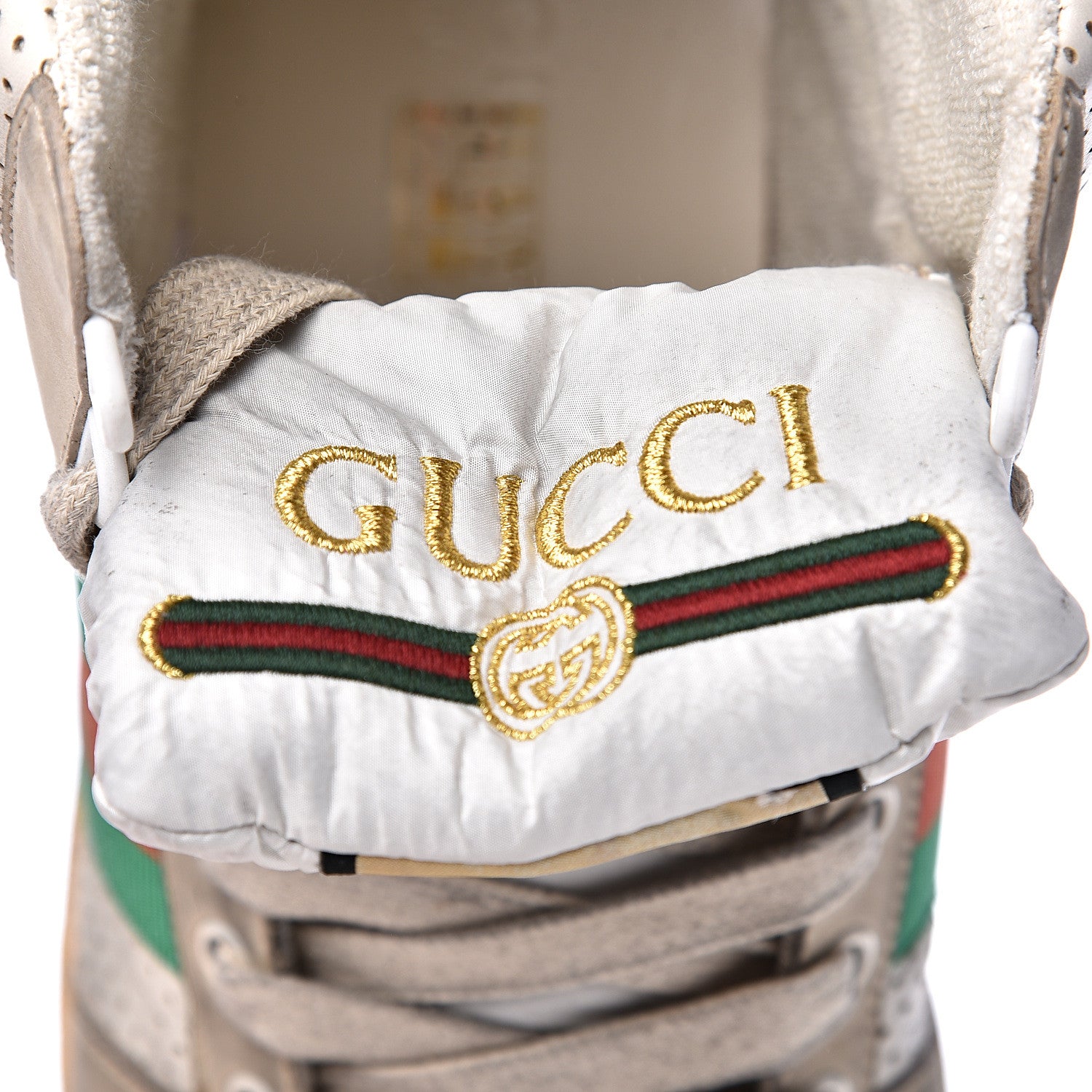 Gucci Nubuck Web Mens Screener High Top Sneakers 10 Dusty Milk White Vintage Green 10 of 11