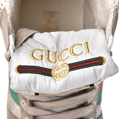Gucci Nubuck Web Mens Screener High Top Sneakers 10 Dusty Milk White Vintage Green 10 of 11
