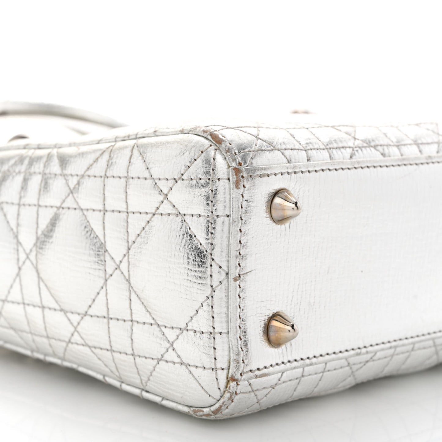 Metallic Grained Calfskin Cannage Small Lucky Badges My Lady Dior Silver