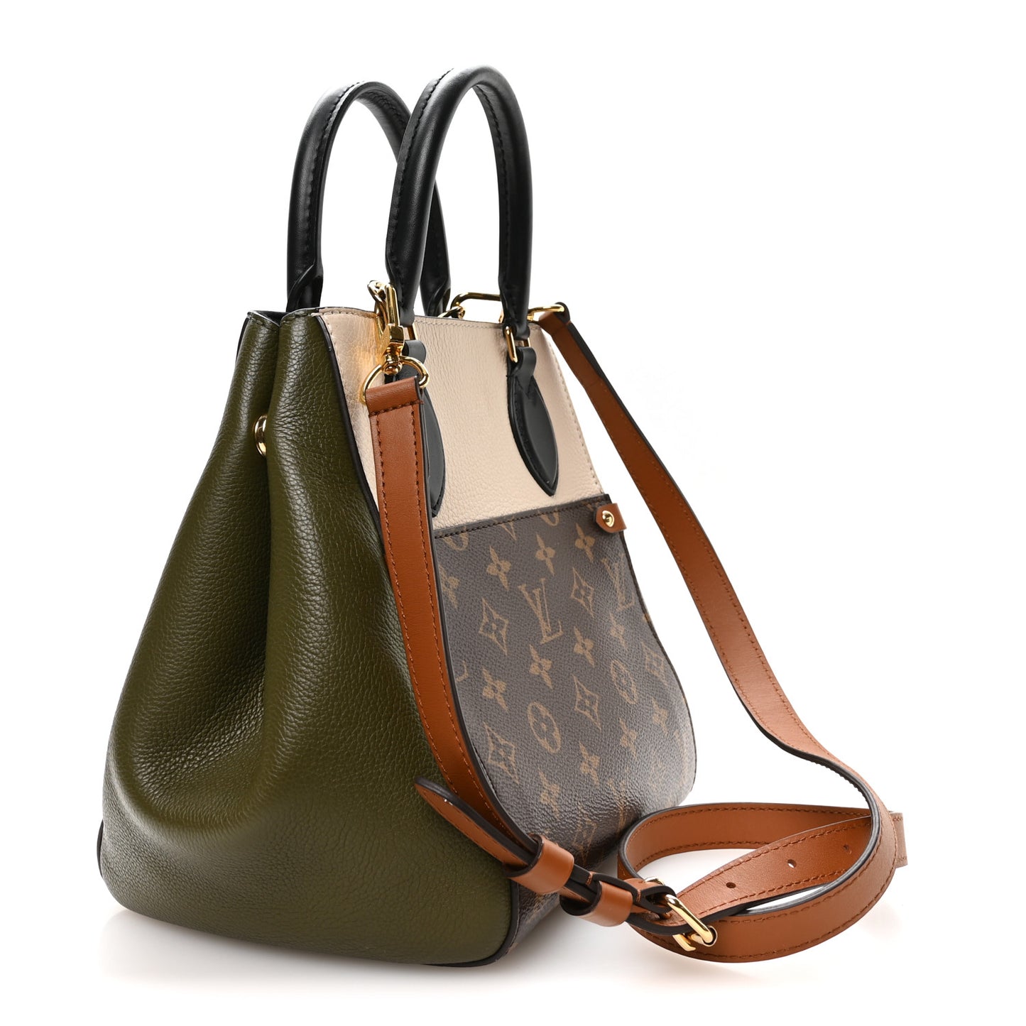 Calfskin Monogram Fold Tote PM Cream Khaki Black