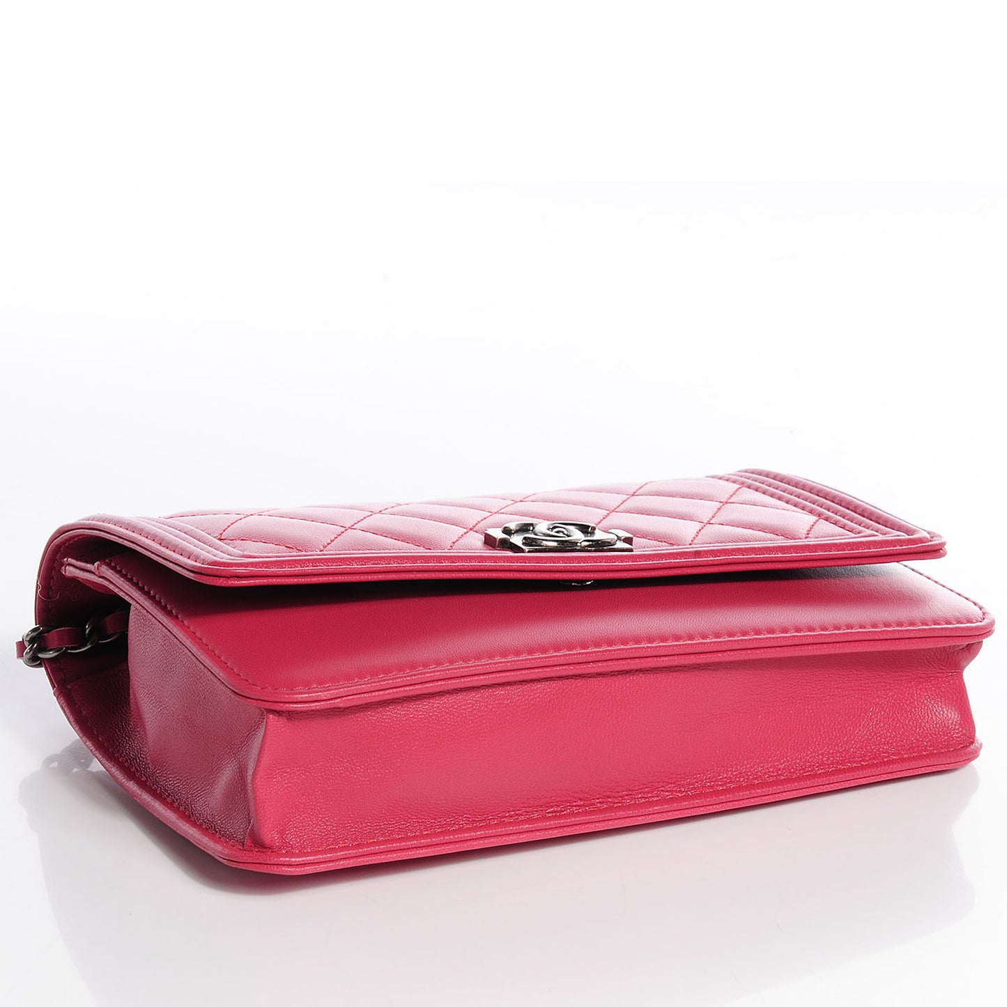 Lambskin Wallet on Chain Boy WOC Dark Pink