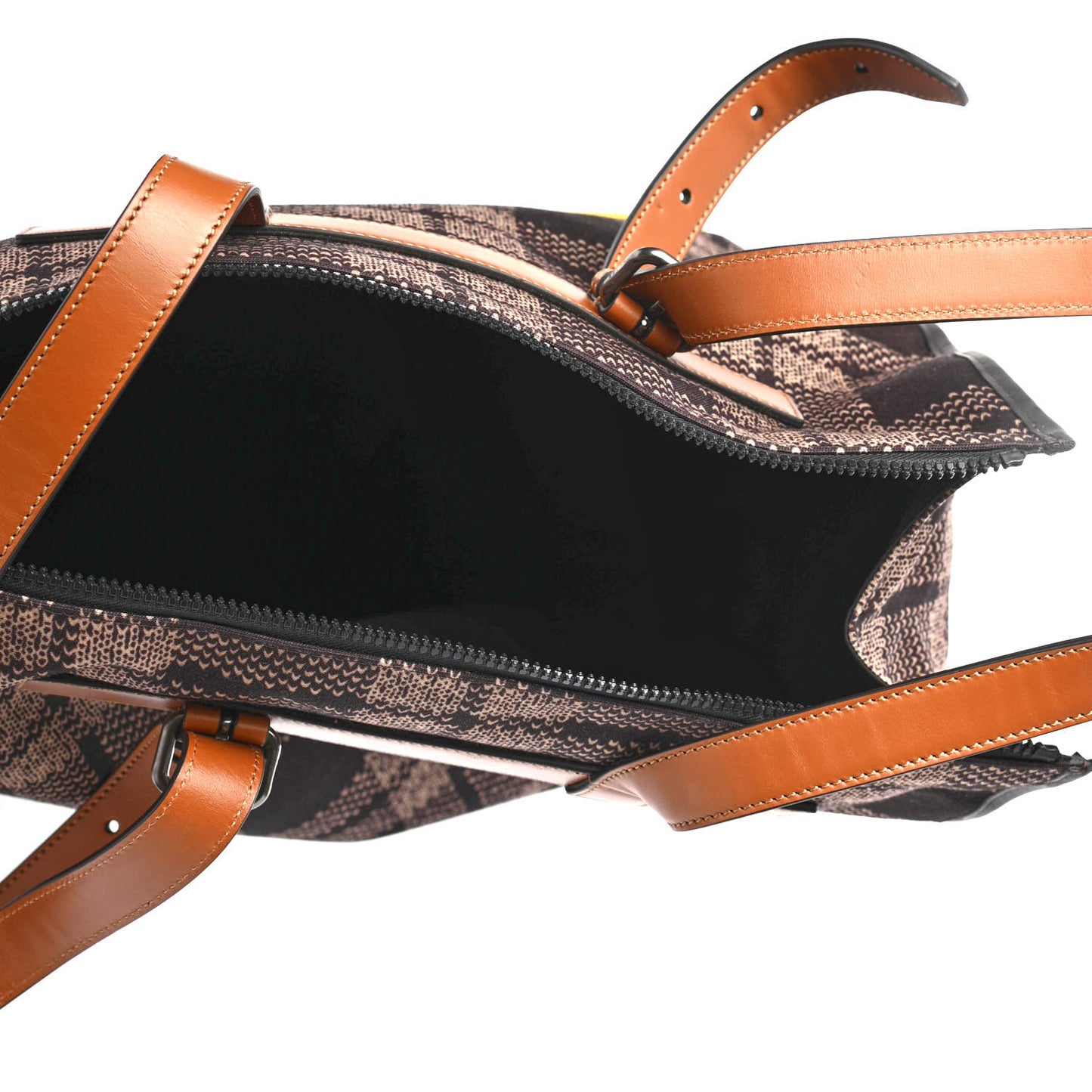 Canvas Plaid Logo Rolling Bag Brown Yellow
