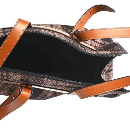 Fendi Canvas Plaid Logo Rolling Bag Brown Yellow 4 of 4