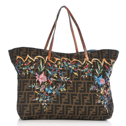 Fendi Lizard Zucca Embroidered Large Tote Tobacco Multicolor 1 of 9