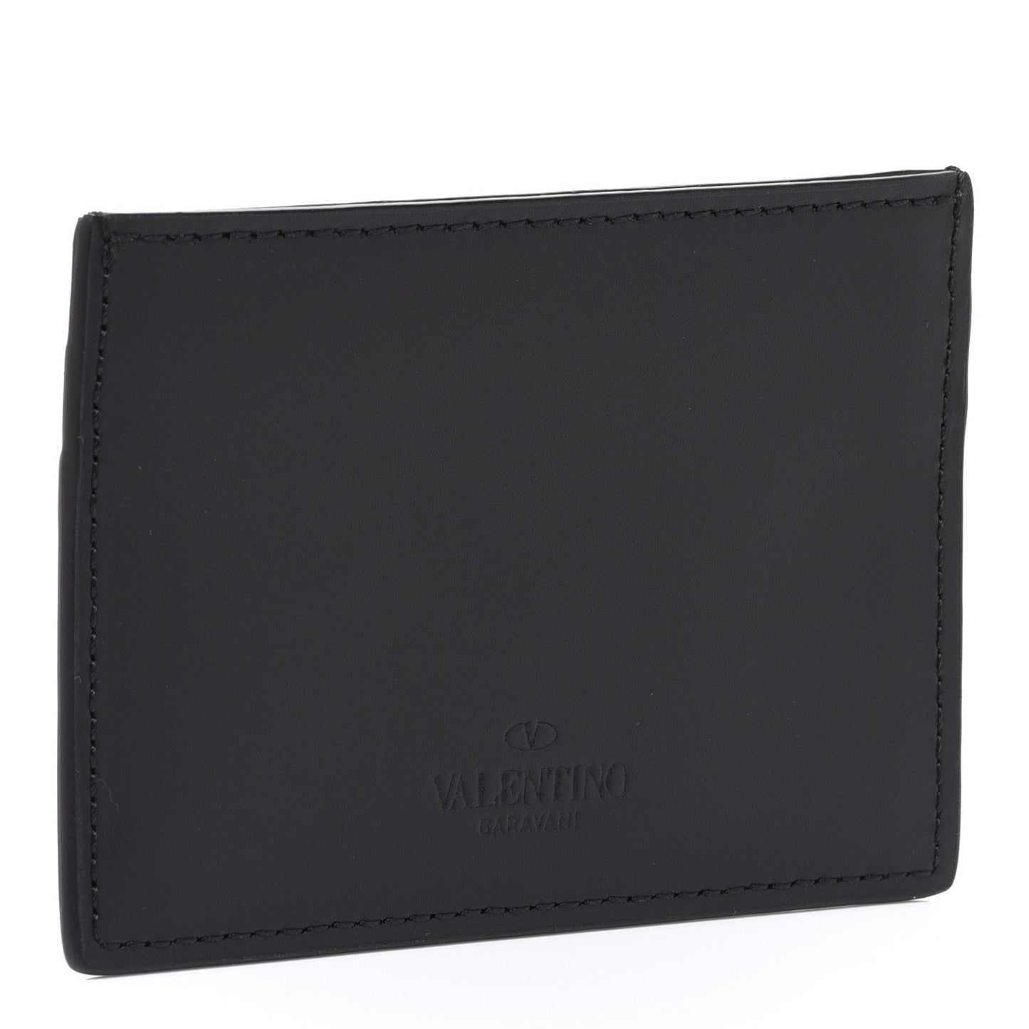 Calfskin VLTN Card Holder Black White