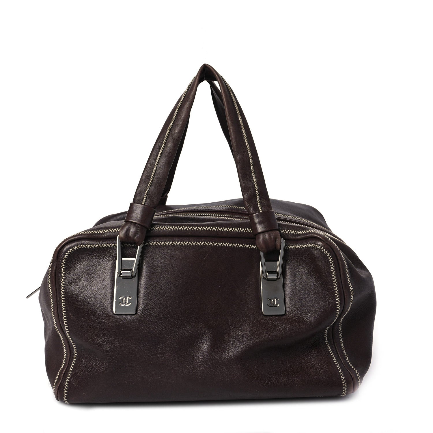 Chanel Deerskin Stitched Medium Bowler Brown 1 of 11