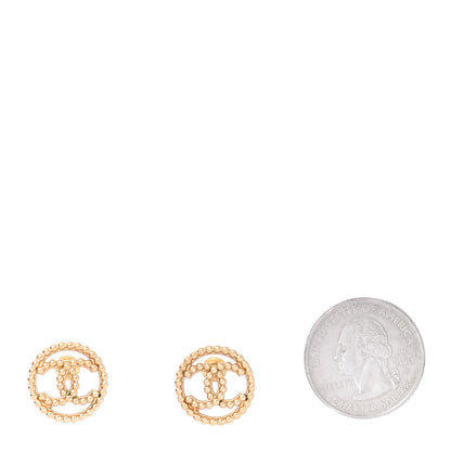 Chanel Metal Bead Round CC Stud Earrings Gold 2 of 5