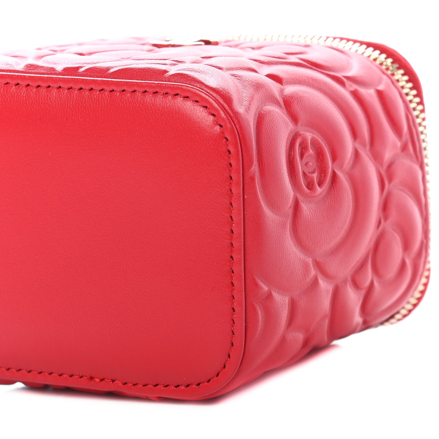 Lambskin Camellia Embossed Mini Vanity Case With Chain Red
