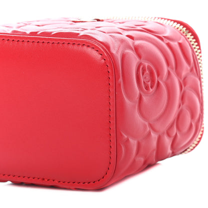 Chanel Lambskin Camellia Embossed Mini Vanity Case With Chain Red 8 of 8