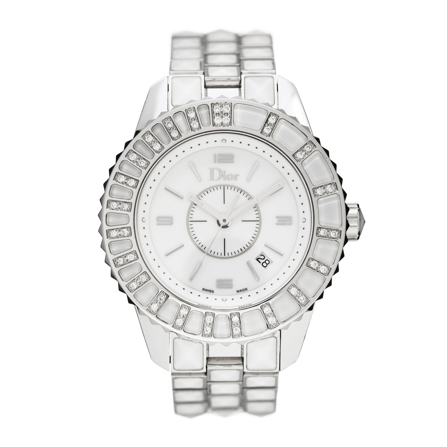 Stainless Steel Diamond Sapphire 33mm Christal Quartz Watch White