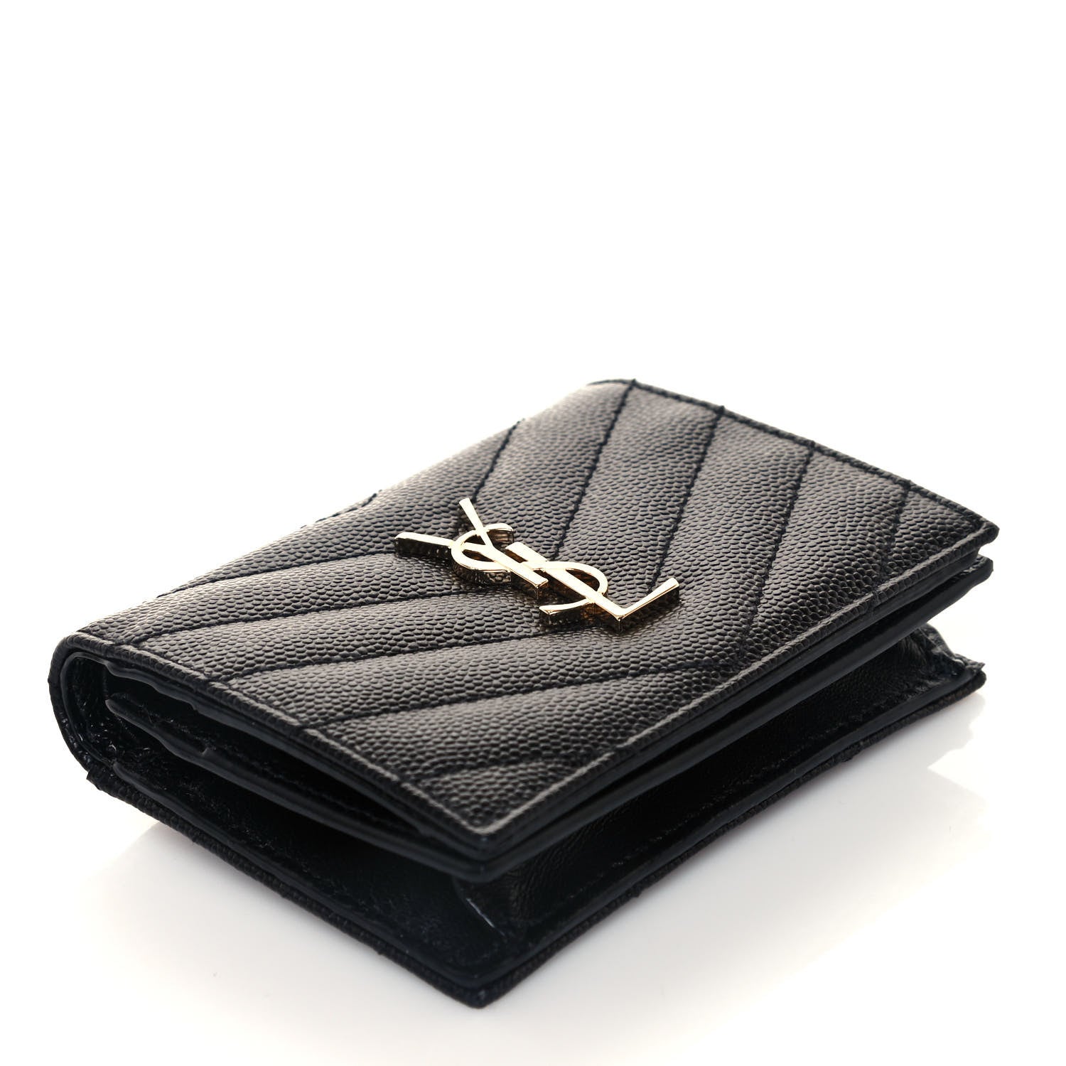 Saint Laurent Grain De Poudre Matelasse Chevron Monogram Card Case Black 4 of 12