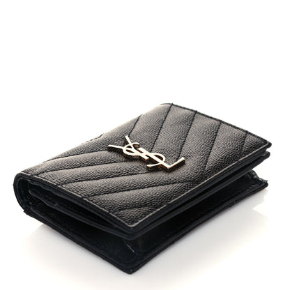Saint Laurent Grain De Poudre Matelasse Chevron Monogram Card Case Black 4 of 12