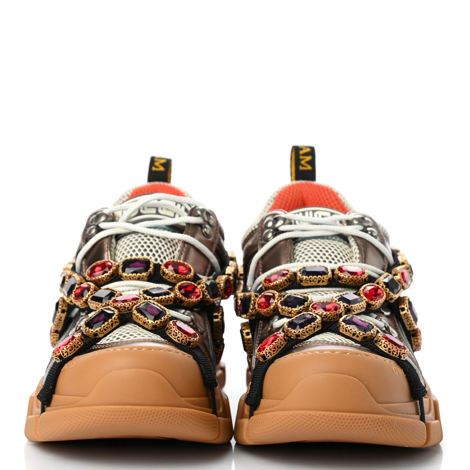 Gucci X SEGA Metallic Calfskin Mesh Removable Crystals Womens Flashtrek Sneakers 40.5 Rame Mystic White Lago 2 of 7