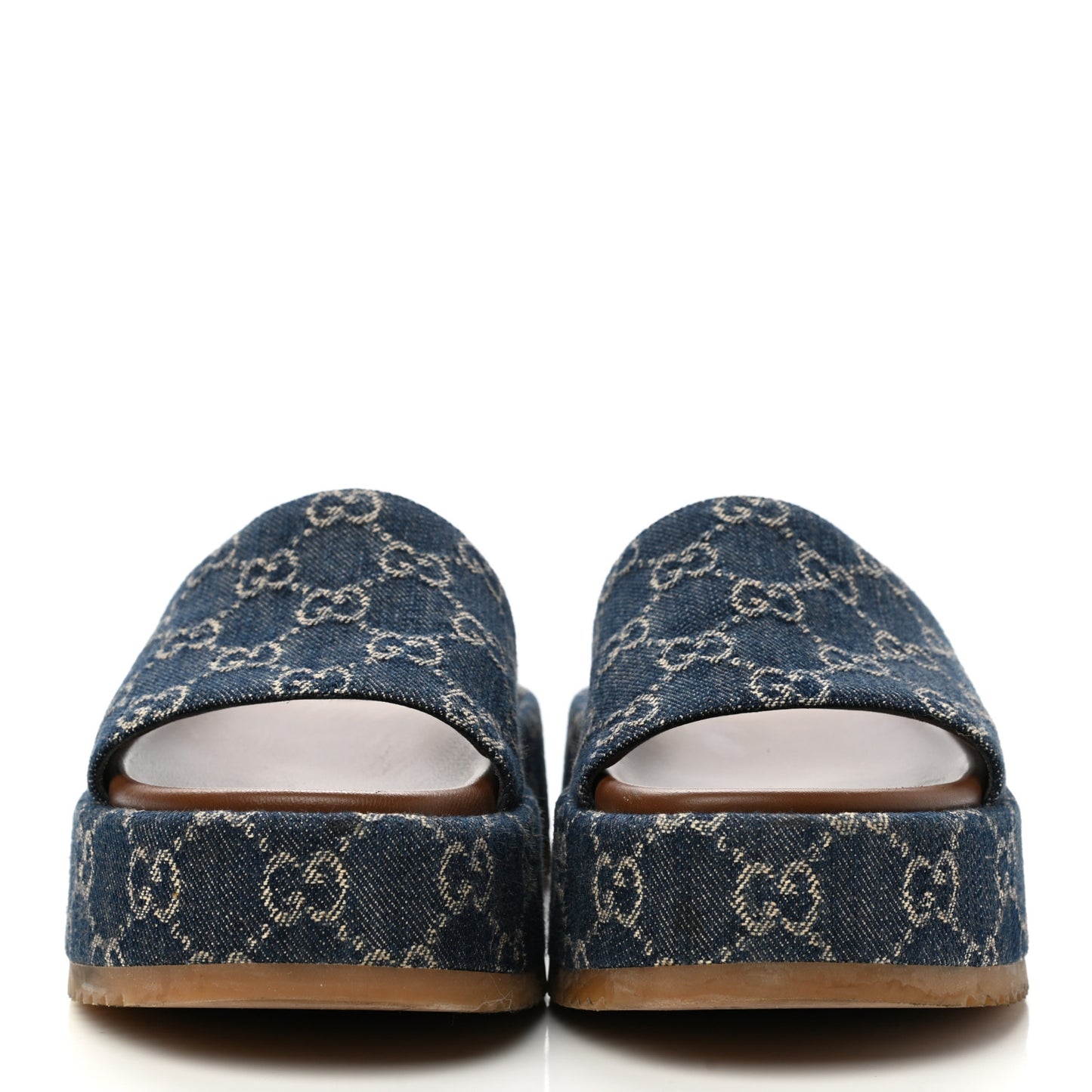 New Denim GG Monogram Angelina Platform 55mm Slide Sandals 37.5 Blue Tea