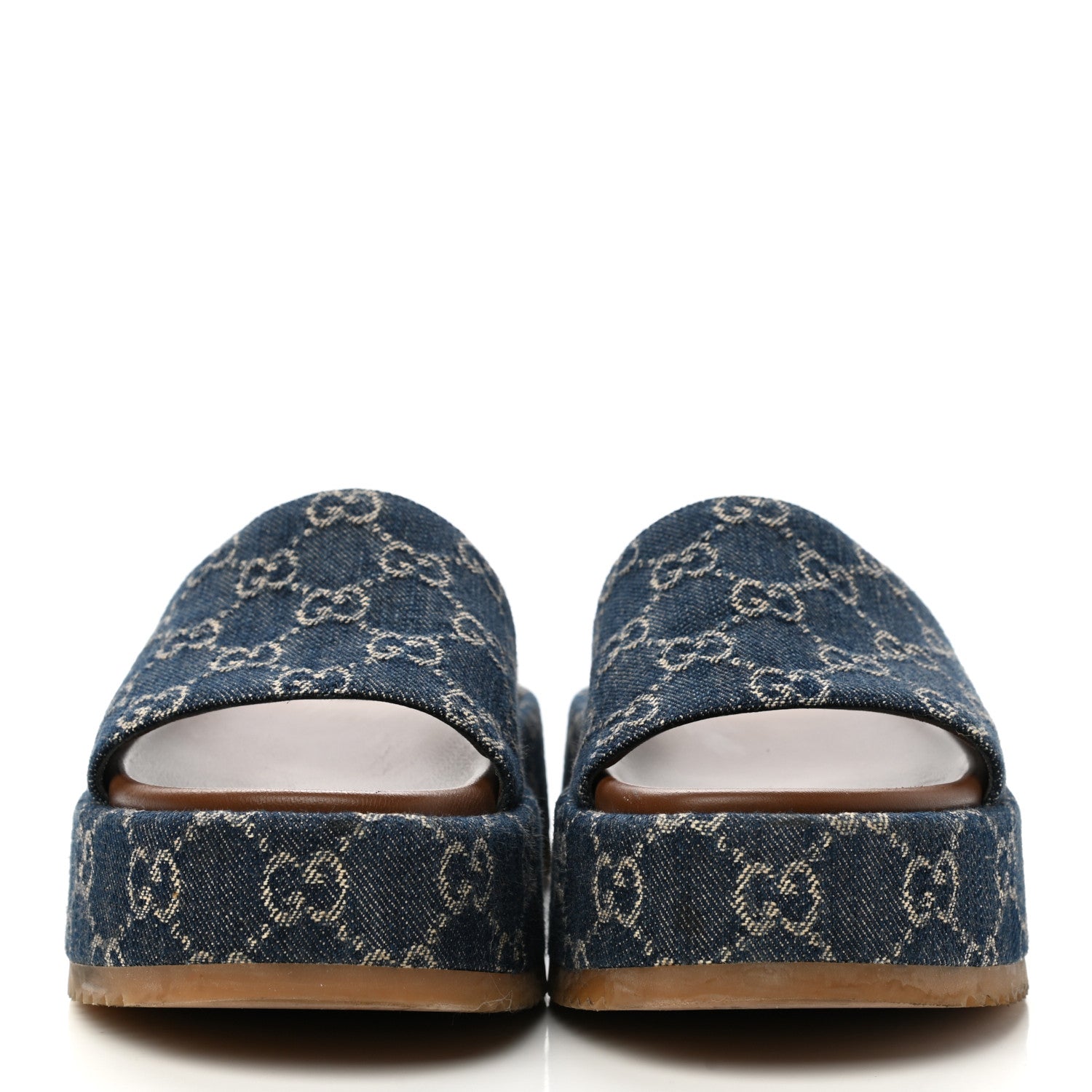 Gucci New Denim GG Monogram Angelina Platform 55mm Slide Sandals 37.5 Blue Tea 2 of 12