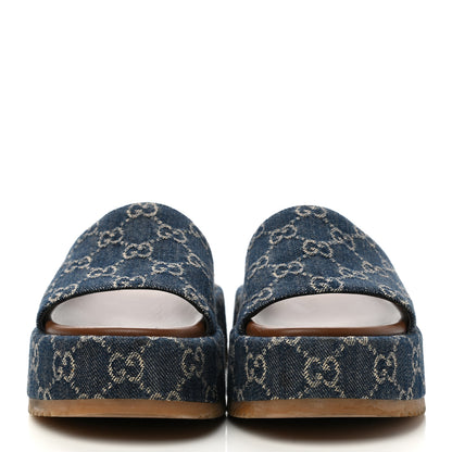 Gucci New Denim GG Monogram Angelina Platform 55mm Slide Sandals 37.5 Blue Tea 2 of 12