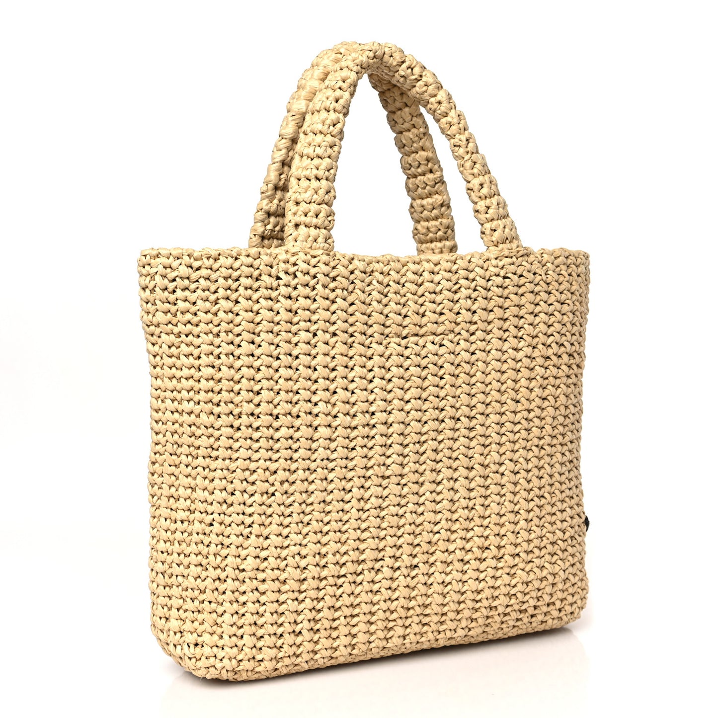 Yarn Raffia Effect Crochet Embroidered Small Logo Tote Naturale