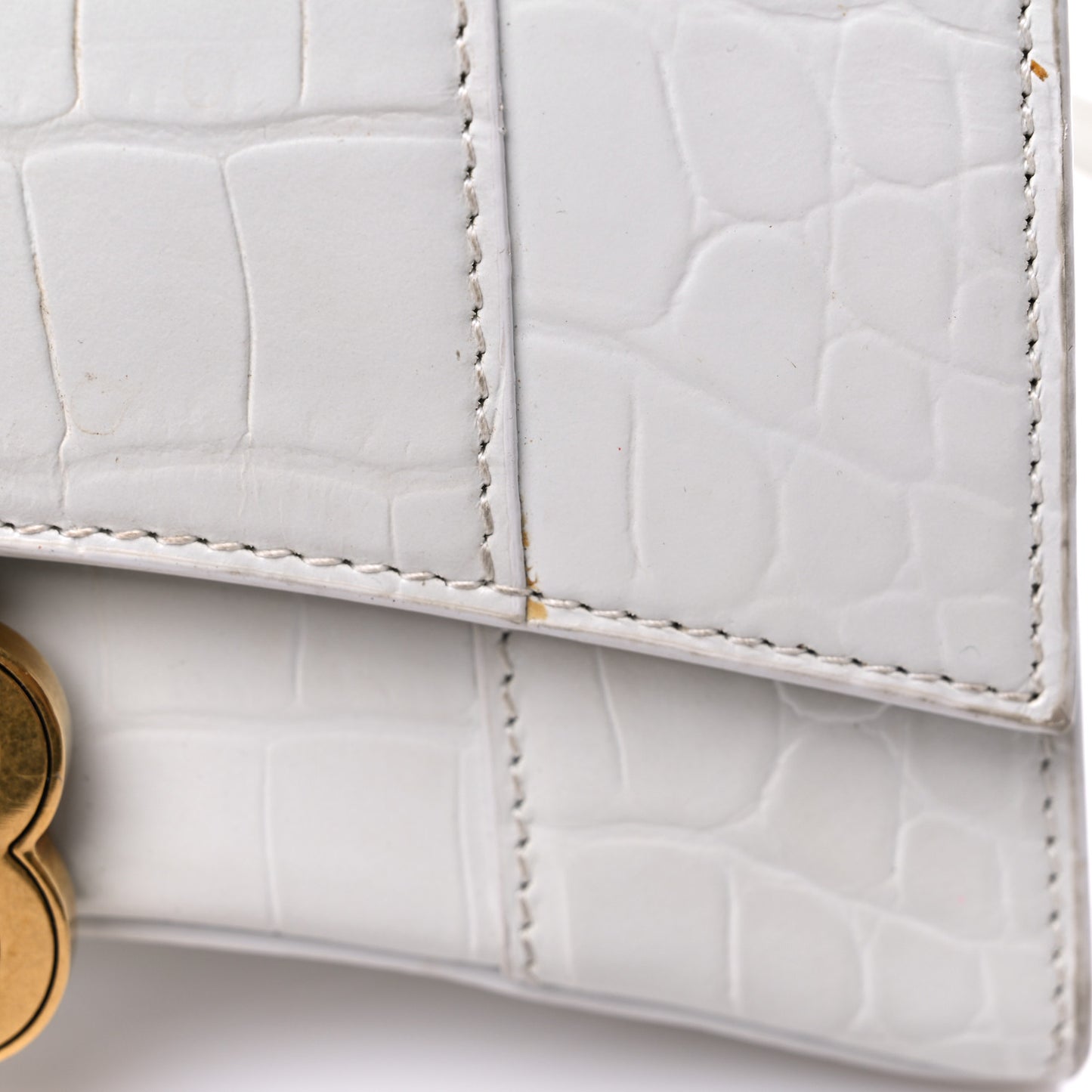 Shiny Calfskin Crocodile Embossed Hourglass Top Handle Bag XS White