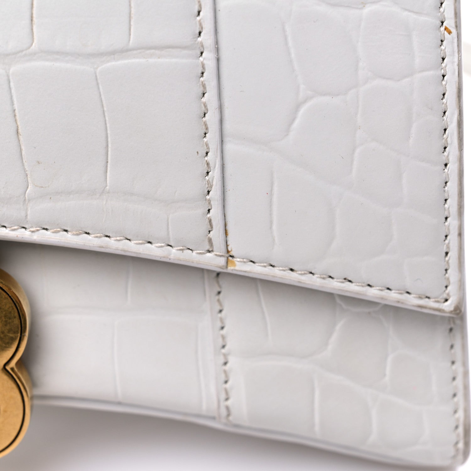 Balenciaga Shiny Calfskin Crocodile Embossed Hourglass Top Handle Bag XS White 16 of 16