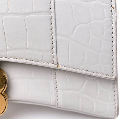 Balenciaga Shiny Calfskin Crocodile Embossed Hourglass Top Handle Bag XS White 16 of 16