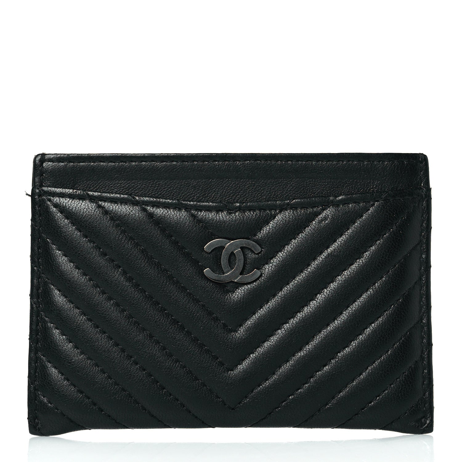 Chanel Lambskin Chevron Quilted Card Holder Black 1 of 10
