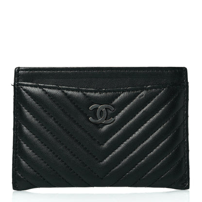 Chanel Lambskin Chevron Quilted Card Holder Black 1 of 10