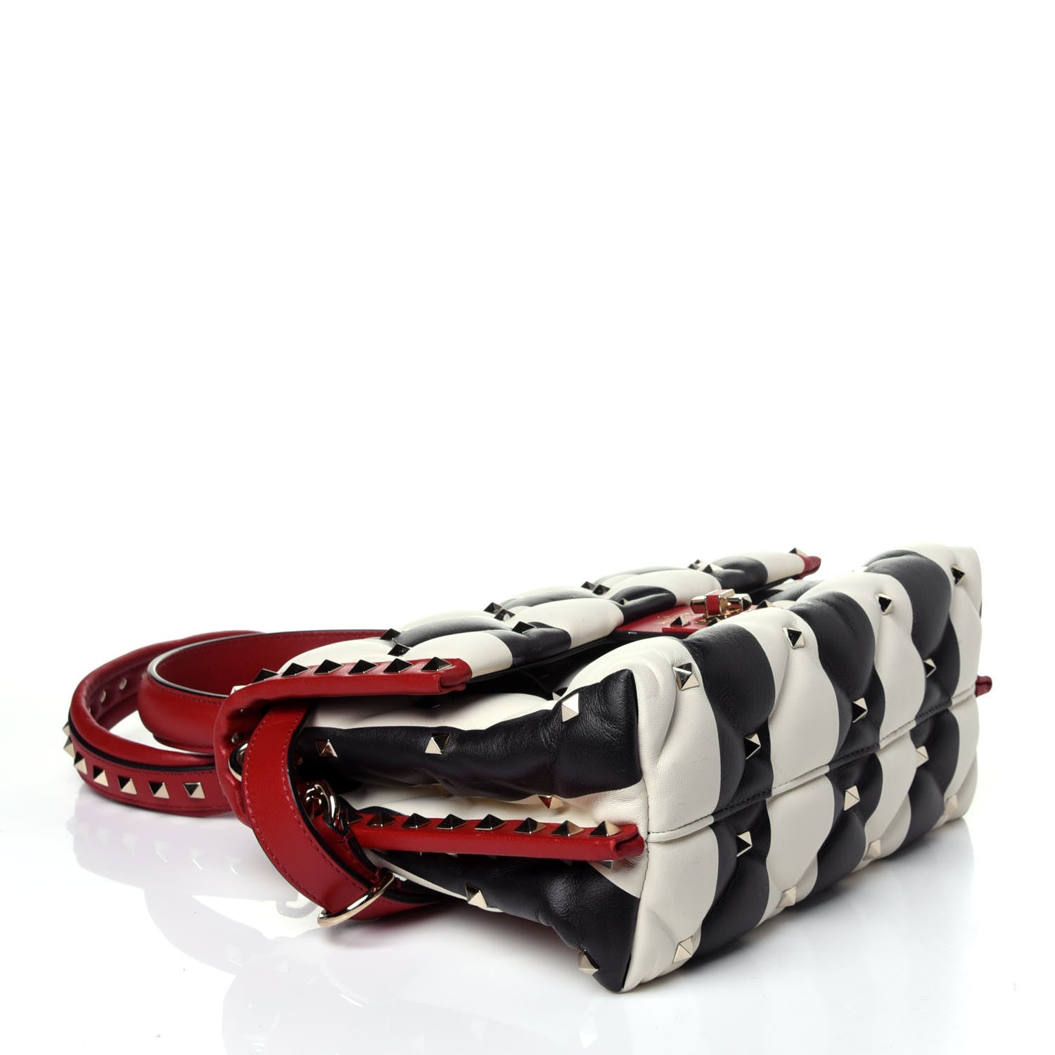 Valentino Garavani Nappa Striped Medium Candystud Top Handle Bag White Black 5 of 14