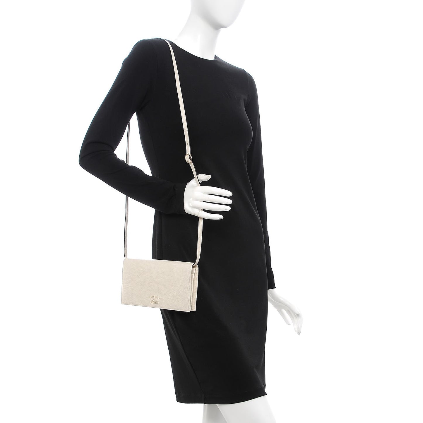 Dollar Calfskin Mini Swing Wallet Bag Mystic White