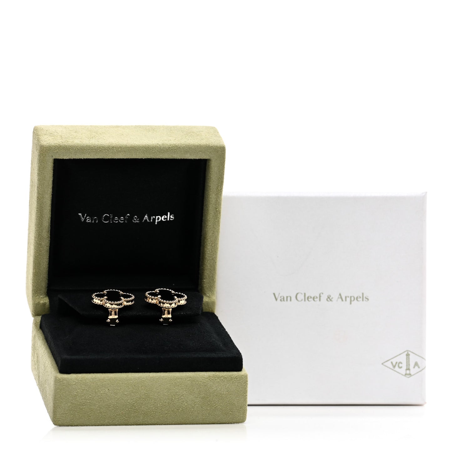 18K Yellow Gold Black Onyx Vintage Alhambra Earrings