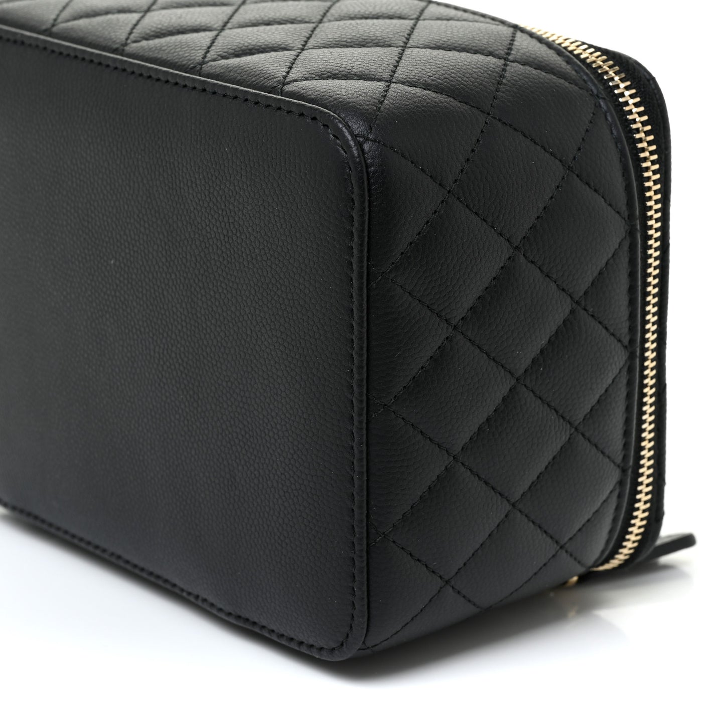 Caviar Quilted Top Handle Jewelry Case Black