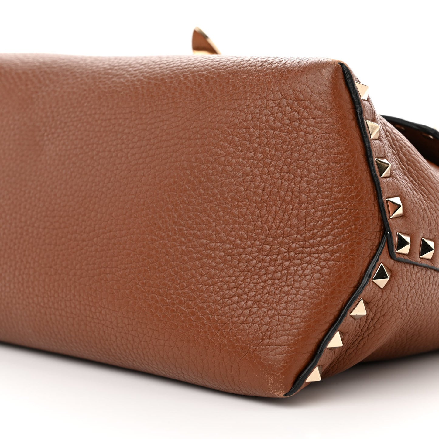 Pebbled Calfskin Medium Rockstud Top Handle Shoulder Bag Cognac