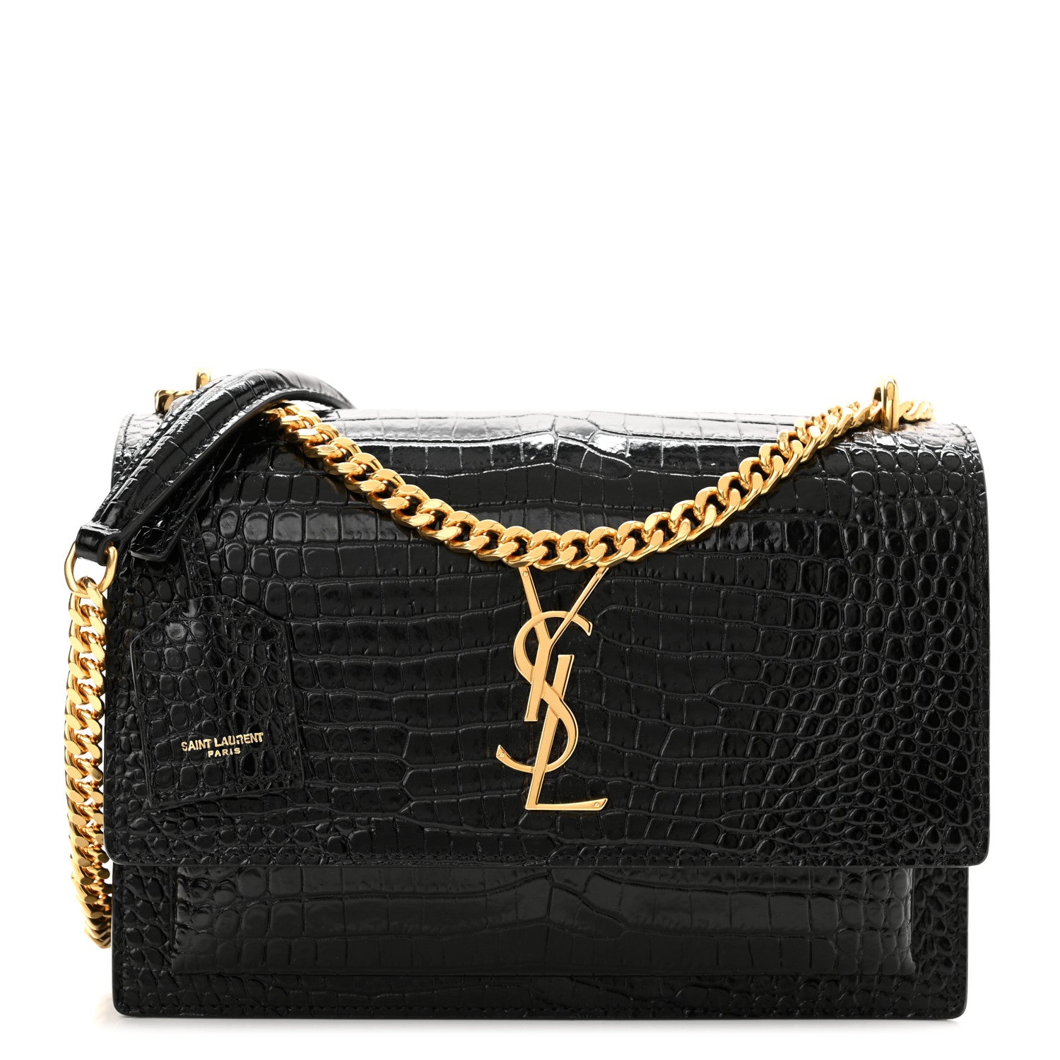 Saint Laurent Calfskin Crocodile Embossed Medium Monogram Sunset Black 1 of 11