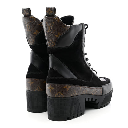 Louis Vuitton Suede Calfskin Monogram Laureate Platform Desert Boots 41 Black 4 of 10