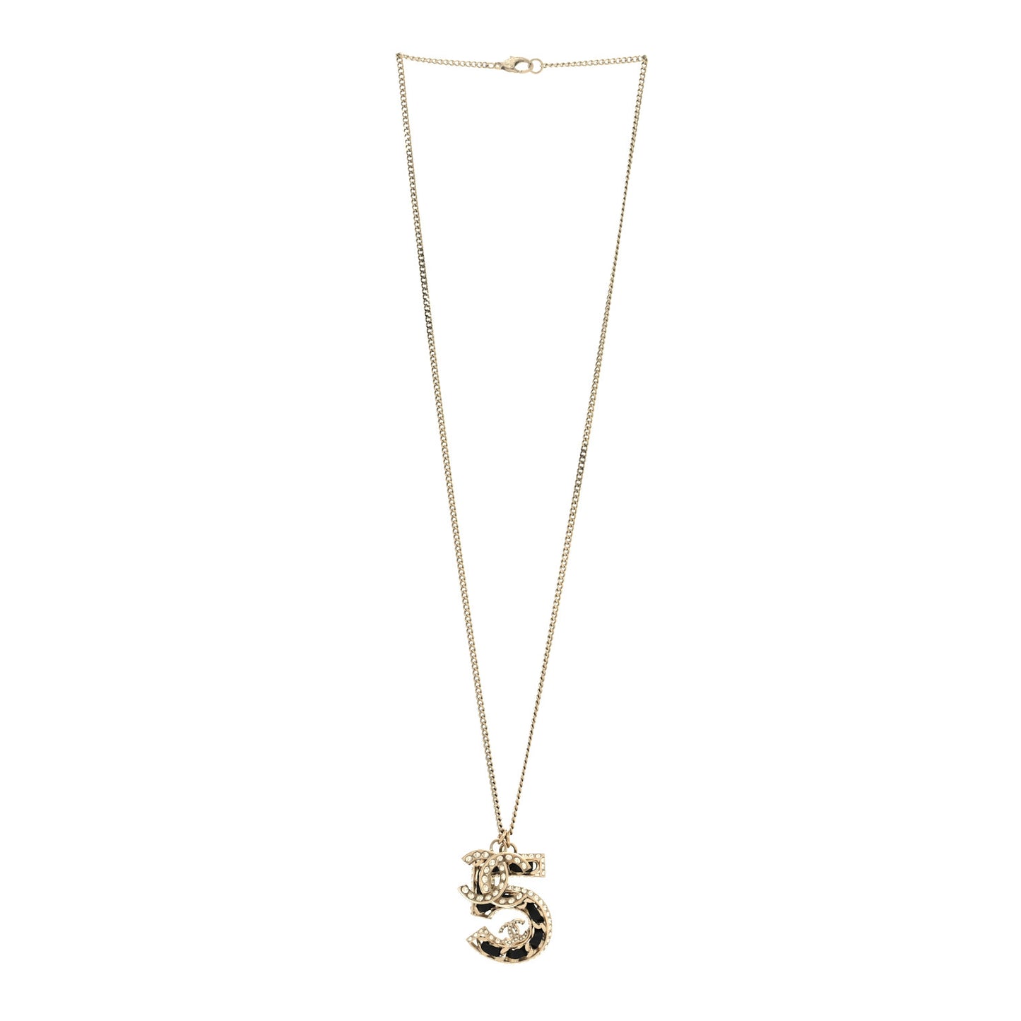 Crystal Lambskin Chain CC N°5 Necklace Gold Black