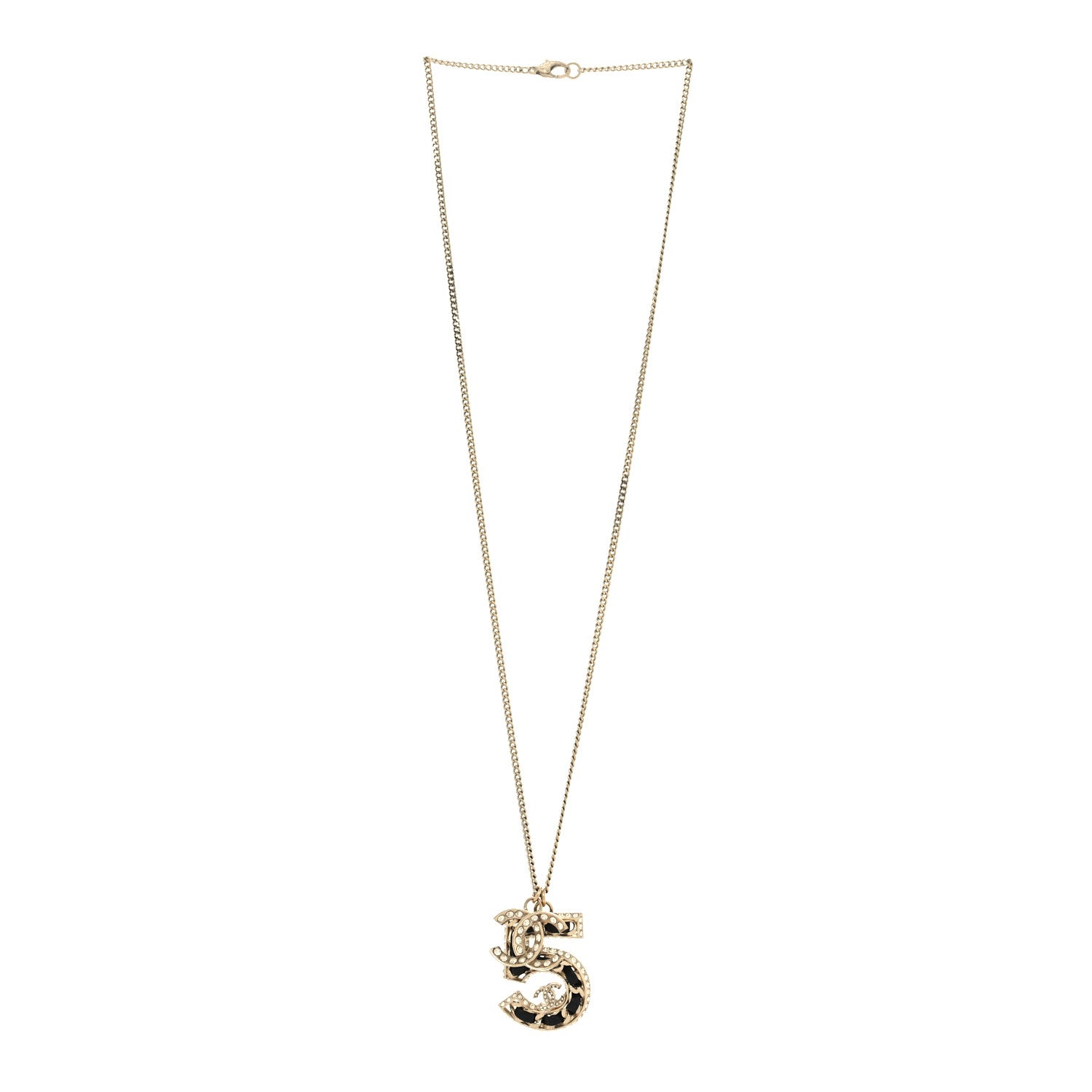 Chanel Crystal Lambskin Chain CC N°5 Necklace Gold Black 3 of 5