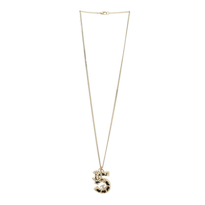 Chanel Crystal Lambskin Chain CC N°5 Necklace Gold Black 3 of 5