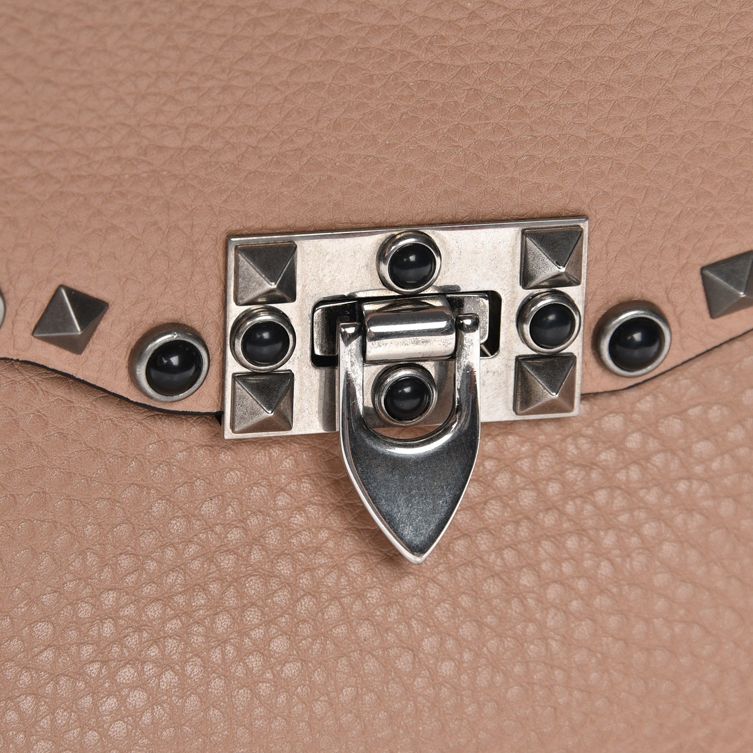 Valentino Garavani Pebbled Calfskin Medium Rockstud Rolling Flap Saddle Bag Soft Noisette 5 of 8