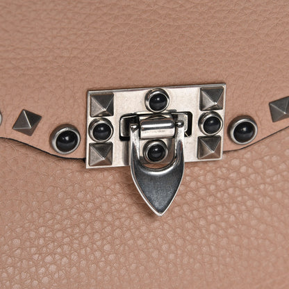 Valentino Garavani Pebbled Calfskin Medium Rockstud Rolling Flap Saddle Bag Soft Noisette 5 of 8