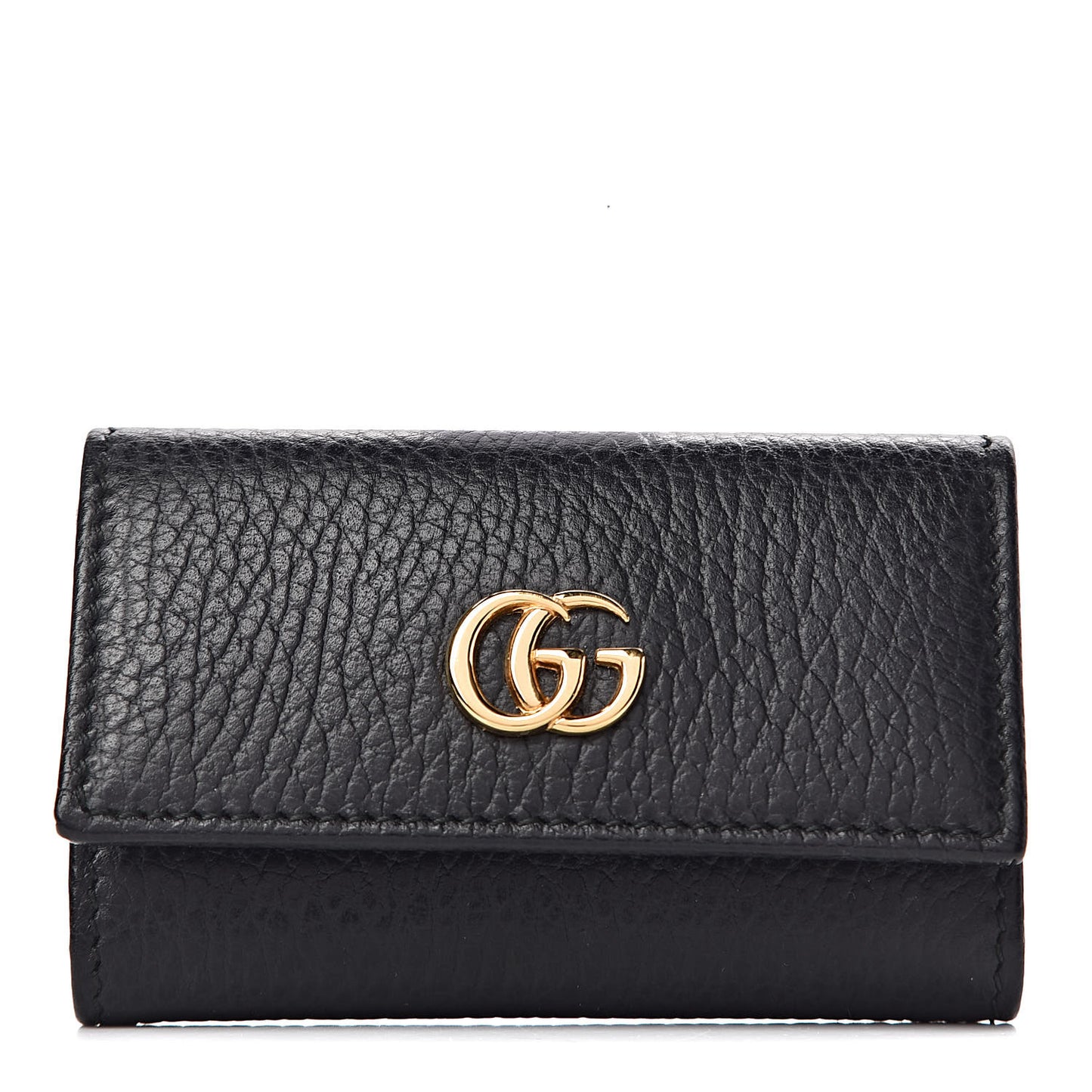 Pebbled Calfskin GG Marmont 6 Key Holder Black