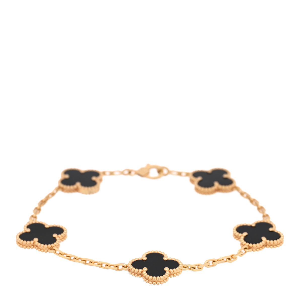 Van Cleef & Arpels 18K Yellow Gold Black Onyx 5 Motifs Vintage Alhambra Bracelet 1 of 3