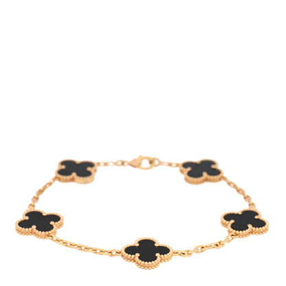 Van Cleef & Arpels 18K Yellow Gold Black Onyx 5 Motifs Vintage Alhambra Bracelet 1 of 3